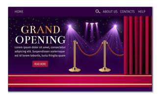 Red carpet landing page template in realistic style vector