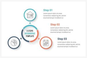 Circle infographics template with three elements, can be used as process diagram, steps, options vector