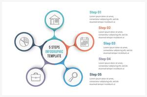 Circle infographics template with five elements, can be used as process diagram, steps, options vector