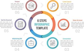 Circle diagram infographic template with arrows with six steps, workflow, process vector