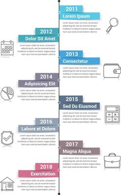 Vertical timeline infographics template, workflow or process diagram