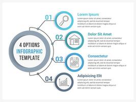 Circle infographic template with four steps or options, workflow or process diagram vector