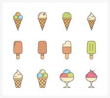 Set of colored ice cream line icons vector