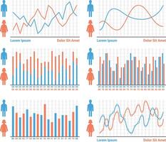 People infographics - different types of bar graphs and line graphs vector