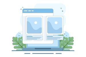mobile photography app concept, social networking app photo comments on mobile or online community service image sharing on smart phone. flat illustration on background. vector