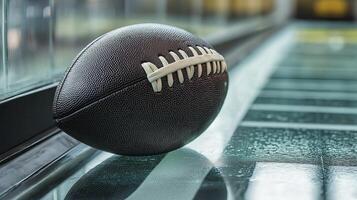 brawn leaher american football ball on side of field photo