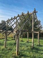 The Wooden house. Artwork of a frame of a house, made of branches. photo