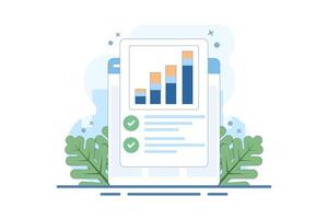 Online financial audit research concept on web analytics device screen, flat digital report analytics, accounting concept or financial sales market statistics inspection or quality evaluation. vector