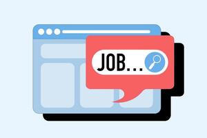 Concept of Online job search on website, web page with job alerts. Search vacancies in search bar. Career, find opportunities, job positions. Online recruitment service. Flat illustration. vector
