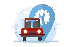 Car repair service location map concept, pin pointer marker, graphic icon or car repair point for car maintenance diagnostic with wrench and gear. Flat illustration on background. vector