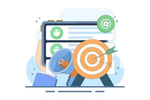 Email marketing concept, Online business strategy, A number of new emails displayed on the screen, Advertisement, Email newsletter, message, marketing material, Flat illustration on the background. vector