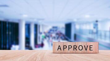 Approve guarantee concept, Approved on wooden cube, accept, pass inspection, approve document and project, Management, examine, business, survey, certification. photo