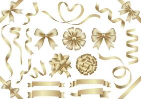 Set Of Champagne Gold Ribbon Illustrations On A White Background. vector
