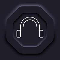 Audio icon. Minimalistic glowing headphones with a modern dark background, ideal for music or podcast-related designs and apps vector