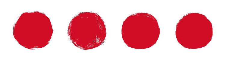 Red round stamp, hand drawn grunge shapes set, texture button isolated on white background vector