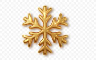 Gold 3d realistic snowflake isolated on white background. Christmas metallic shiny decoration. vector