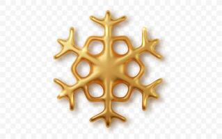 Gold realistic snowflake isolated on white background. Christmas 3d illustration vector