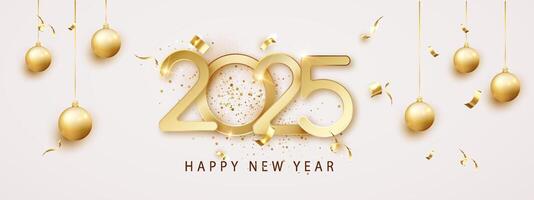 Happy New Year 2025 gold numbers on a white background. Holiday greeting card design. vector