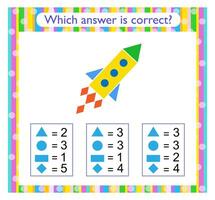 Math activity for kids. Need to find the correct answer. Preschool worksheet activity. vector