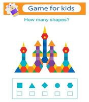 Educational game for kids. Count how many triangles, squares, rhombus, circles vector