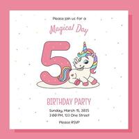 Invitation for birthday party. Unicorn concept. Invitation with unicorn and birthday anniversary number. vector