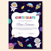 Space animals. Certificate with space elements and animals astronauts. vector