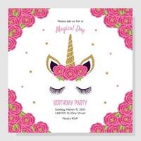 Unicorn concept. Birthday party invitation. Invitation with unicorn elements and roses. vector