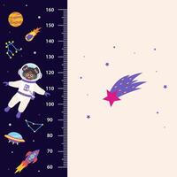 Space height chart for children with space elements and girl. vector