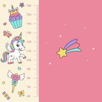 Unicorn height chart. Height chart with magic elements and unicorn. vector