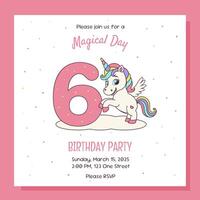 Invitation with unicorn concept. Birthday party invitation card with unicorn and birthday anniversary number. vector
