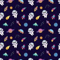 Space seamless pattern with space elements and animal astronaut panda. vector