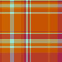 Canvas background plaid fabric, merry check tartan. Blanket texture seamless pattern textile in orange and red colors. vector