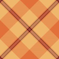 Twill texture textile, primary pattern check background. Geometric seamless tartan plaid fabric in orange and dark colors. vector