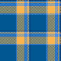 Crossed plaid check tartan, mix pattern fabric textile. Bedding seamless background texture in cyan and amber colors. vector