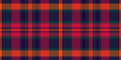 Deco plaid tartan texture, real check textile background. Tee fabric pattern seamless in dark and red colors. vector