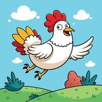 cartoon chicken running on the field vector