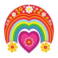 a rainbow and heart with flowers in the background vector