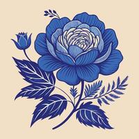 blue flower with leaves and leaves on a beige background vector