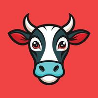 a cow head with big eyes on a red background vector