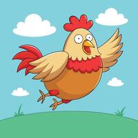 funny fat chicken is flying in the sky . vector