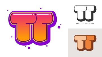 TT logo design for festival or party. Initial letter t and t in graffiti style. Creative modern lettering company name of font typography. Kids trendy logotype or identity. vector