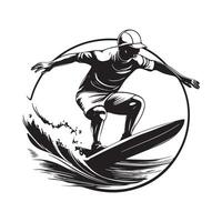 Surfer in action icon in black style isolated on white background. Surfing symbol stock vector