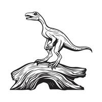 Compsognathus dinosaur. Image of Compsognathus dinosaur Standing on a Log isolated on white background. vector