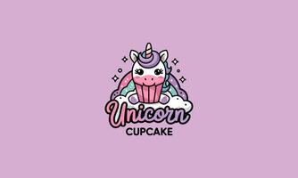 Unicorn cupcake logo with rainbow and pastel design vector