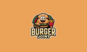 Burger joint logo with cartoon burger and fries design vector