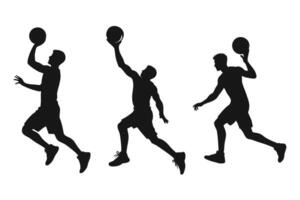 Basketball player. Group of different basketball players in different playing positions. Set of basketball on white background vector