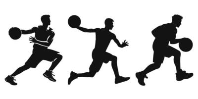 Basketball Player Action Poses Stick Figure Pictogram Icons on white background vector