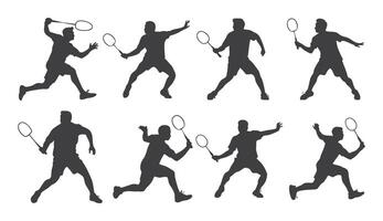 A collection of athletic badminton player silhouettes in various action poses. vector