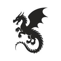 A dramatic, black silhouette of a dragon in a dynamic pose, suitable for logos, emblems, or graphic design projects. vector