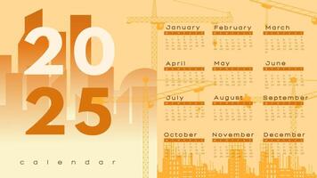 Concept New Year 2025 for construction plans. Developer. Future planning and goals. Silhouette of a building crane. calendar year, months, planner for business. Minimalism style vector